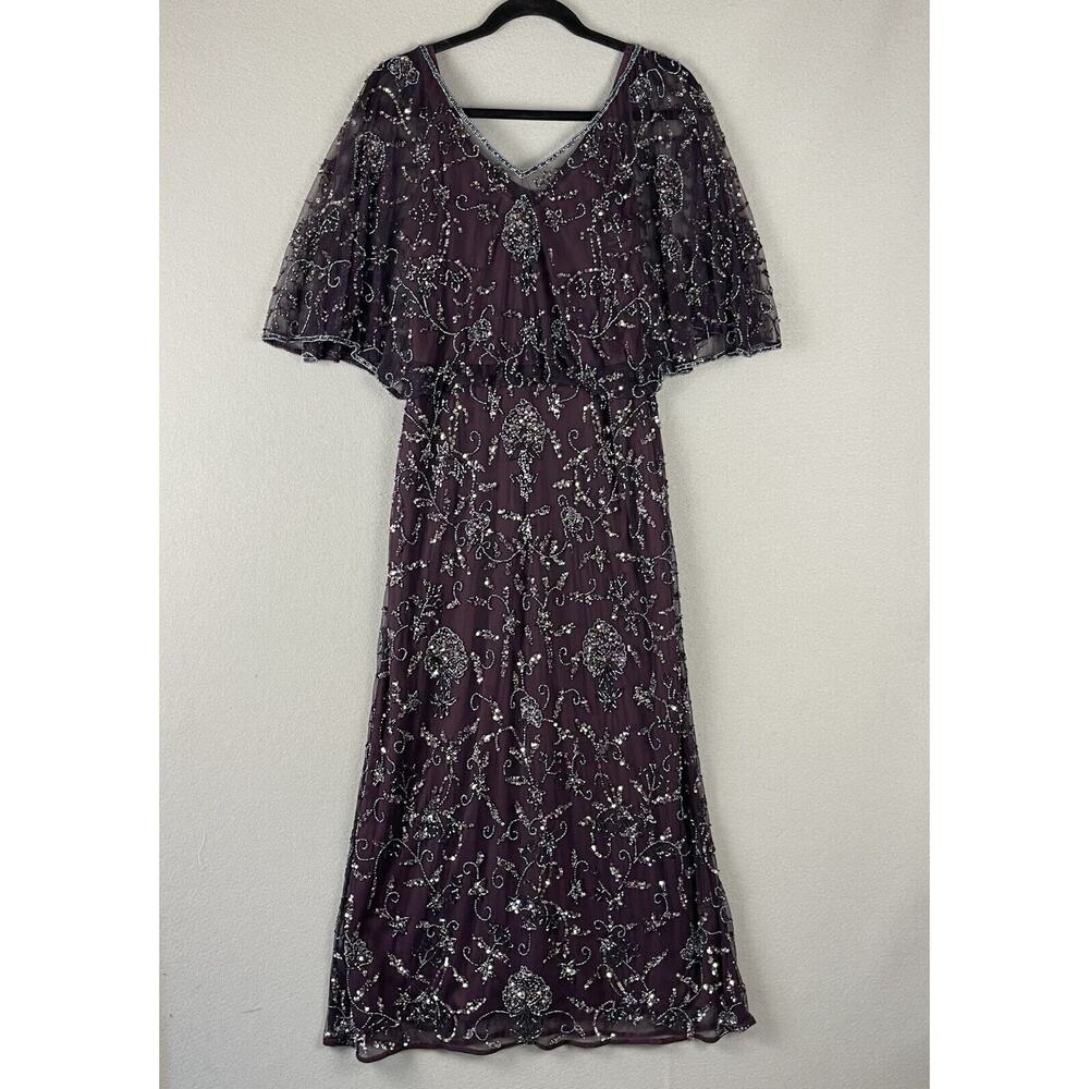 Pisarro Nights Dress Gown Womens 10 Plum Sequin Beaded Formal Glam Witchy Whimsy